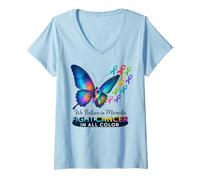 Femme Support The Cancer We Believe in Miracles Fight in T-Shirt avec Col en V
