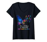 Femme Support The Cancer We Believe in Miracles Fight in T-Shirt avec Col en V