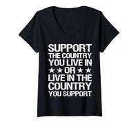 Femme Support The Country You Live in - Patriotic USA Design T-Shirt avec Col en V