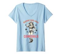 Femme Support Your Local Cowgirls Western Stars Vintage T-Shirt avec Col en V