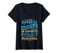 Femme Supporter de Marseille C'est Plus Cool Cadeau Marseillais T-Shirt avec Col en V