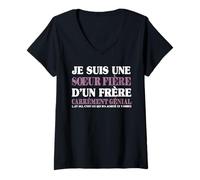 Femme Sœur Fière Frère Génial Fille Aînée Famille Amour Enfants T-Shirt avec Col en V