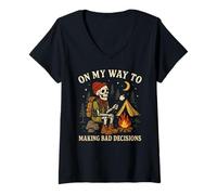 Femme sur Le Point de Prendre de Mauvaises décisions - Funny Camping T-Shirt avec Col en V