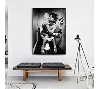 Femme sur les toilettes Affiches murales Imprimer Femme avec cigarette Pop Art Toile Noir et blanc Impressions sur toile pour la décoration murale 50x75cm (20x30in) Sans cadre