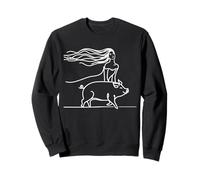 Femme sur Un Cochon Art Linéaire Dessin Minimaliste Sweatshirt
