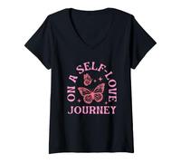 Femme sur Un Voyage d'amour de soi, Butterfly, Conscience de soi T-Shirt avec Col en V