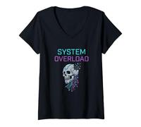 Femme Surcharge du système Cyberpunk Skull Circuit Art T-Shirt avec Col en V