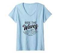 Femme Surf Beach Graphic Surfer Gift Coastal Surfing Lover T-Shirt avec Col en V
