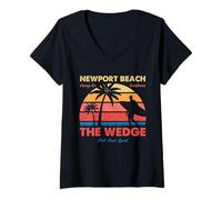 Femme Surf Newport Beach The Wedge Orange County California Art T-Shirt avec Col en V