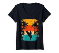 Femme Surf Time Surfing Four Life T-Shirt avec Col en V