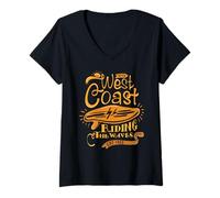 Femme Surf Vibes West Coast Beach Riding The Waves Est 1963 T-Shirt avec Col en V
