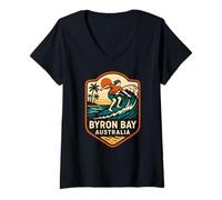Femme Surfer Byron Bay Australia Retro Surfs Up pour Homme T-Shirt avec Col en V