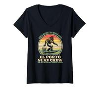 Femme Surfeur Bigfoot Manhattan Beach South Bay The Porto Surf T-Shirt avec Col en V