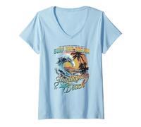 Femme Surfez sur Le rêve Huntington Beach Vintage Wave Art T-Shirt avec Col en V