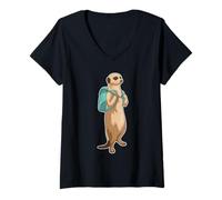 Femme Suricate Élève Sac à Dos École T-Shirt avec Col en V
