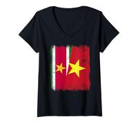 Femme Suriname Vietnam Demi Drapeau Surinamais Vietnamien Histoire T-Shirt avec Col en V