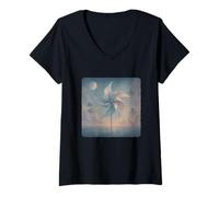 Femme Surreal Art Pinwheel Tourbillon de Rotation du Vent T-Shirt avec Col en V