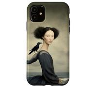Femme surréaliste avec Corbeau au Bord de la mer Illustration Fantastique Coque pour iPhone 11
