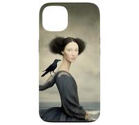Femme surréaliste avec Corbeau au Bord de la mer Illustration Fantastique Coque pour iPhone 13