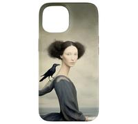 Femme surréaliste avec Corbeau au Bord de la mer Illustration Fantastique Coque pour iPhone 15