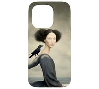 Femme surréaliste avec Corbeau au Bord de la mer Illustration Fantastique Coque pour iPhone 15 Pro