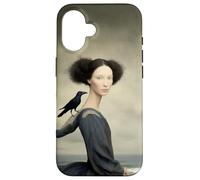 Femme surréaliste avec Corbeau au Bord de la mer Illustration Fantastique Coque pour iPhone 16