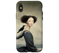 Femme surréaliste avec Corbeau au Bord de la mer Illustration Fantastique Coque pour iPhone X/XS