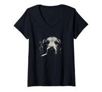 Femme Surréaliste Fumeur Homme Abstrait Portrait Visage T-Shirt avec Col en V