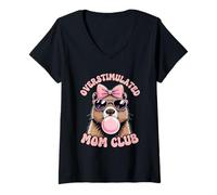 Femme Surstimulé Mom Club Capybara avec nœud et Lunettes de Soleil T-Shirt avec Col en V
