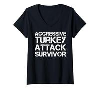 Femme Survivant agressif d'attaque de Dinde T-Shirt avec Col en V