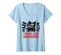 Femme Survivant aux maux de ventre - Amusant estomac mignon amoureux des chats T-Shirt avec Col en V