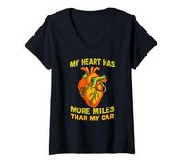 Femme Survivant de la Chirurgie Cardiaque More Miles Than My Car Cool Get Well T-Shirt avec Col en V