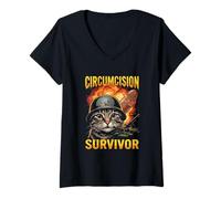 Femme Survivant de la circoncision Chat drôle étrange spécifique Chat Meme Chats T-Shirt avec Col en V