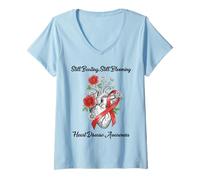 Femme Survivant de la Sensibilisation aux Maladies cardiaques en Pleine Floraison T-Shirt avec Col en V