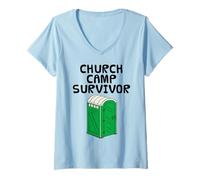 Femme Survivant d'un camp d'église, été, pasteur de jeunes drôle T-Shirt avec Col en V