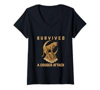 Femme Survived A Cougar Attack Funny Cougar Girlfriend Blagues T-Shirt avec Col en V