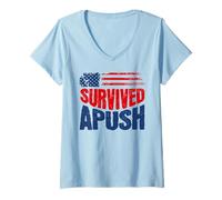 Femme Survived Apush 2026 Funny AP US History Exam Survivor Humour T-Shirt avec Col en V