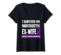 Femme Survived My Narcissitic Ex-Wife Sensibilisation à la Violence Domestique T-Shirt avec Col en V