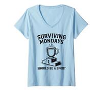 Femme Surviving Mondays Office Humour Monday Memes T-Shirt avec Col en V