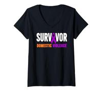 Femme Survivor Violence Domestique - Sensibilisation à la Violence Domestique T-Shirt avec Col en V
