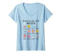 Femme Survivre à la Vie avec Le Design Mignon de Sensibilisation à la ME/CFS T-Shirt avec Col en V