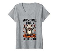 Femme Survivre Uniquement par dépit, drôle et Sarcastique d'Opossum T-Shirt avec Col en V