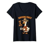 Femme Survivre Uniquement par dépit du Sarcasme drôle de Cowboy Goose T-Shirt avec Col en V
