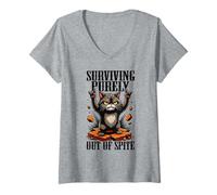 Femme Survivre Uniquement par dépit Funny Cat Sarcastic T-Shirt avec Col en V
