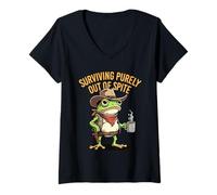 Femme Survivre Uniquement par dépit Funny Frog Sarcastic T-Shirt avec Col en V