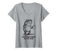 Femme Survivre Uniquement par dépit Funny Frog Sarcastic T-Shirt avec Col en V
