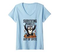 Femme Survivre Uniquement par méchanceté et Sarcastique de Funny Badger T-Shirt avec Col en V