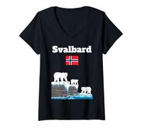 Femme Svalbard Voyage Souvenir Ours Polaires regardant Le Drapeau de la Norvège T-Shirt avec Col en V