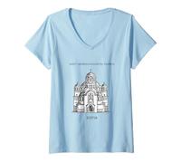 Femme Sveti Sedmochislenitsi Église Sofia Bulgarie Sept Saints T-Shirt avec Col en V