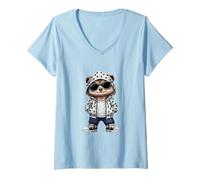 Femme Sweat à Capuche avec Motif Hermine Bretonne T-Shirt avec Col en V